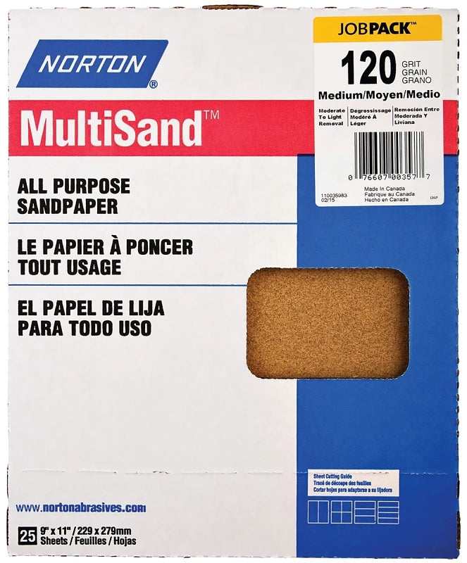 Norton 11 In. L X 9 In. W 120 Grit Fine Aluminum Oxide Sandpaper
